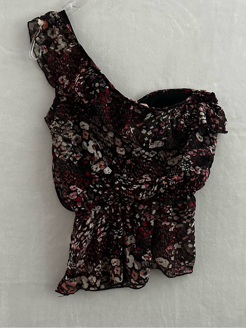 Julie's Closet One Shoulder Floral Ruffle Peplum Blouse Women’s Size Small - Picture 7 of 7